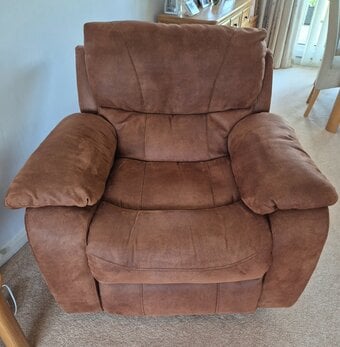 Brown sofa, armchair and footstool
