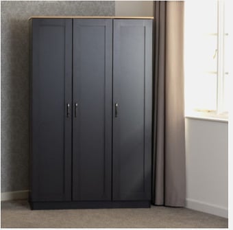 Portland 3 Door Wardrobe in Grey/Oak Effect