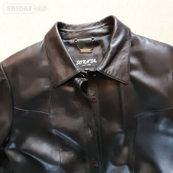 Womans Black leather trench coat