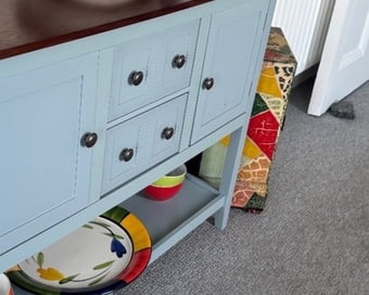 Elegant Sea-Blue Cabinet with Mahogany Wood Top (Exceptional)