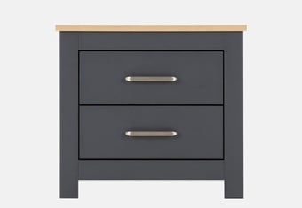 Portland 2 Drawer Bedside Table - Grey/Oak Effect