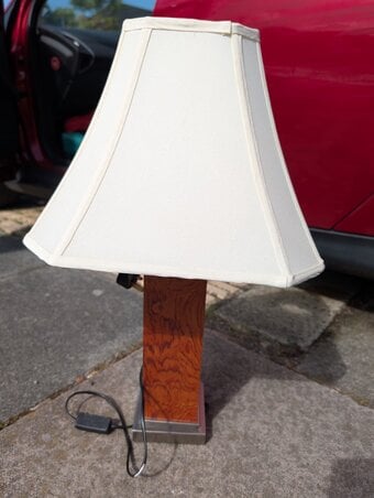 Stylish Faux Wood and Steel Table Lamp 