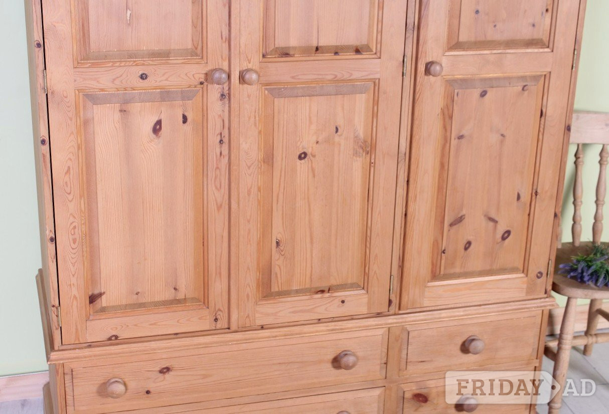 UK Delivery - Large Triple Pine Farmhouse Wardrobe  - Furniture
