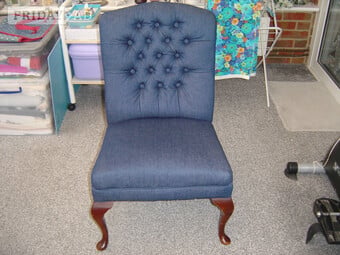 one upholstered chair, blue denim. 15" high at seat.