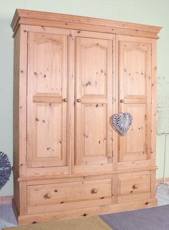 Large Triple Pine Farmhouse Wardrobe Clean Inside & Out