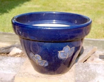 Decorated Blue Ceramic Plant Pot