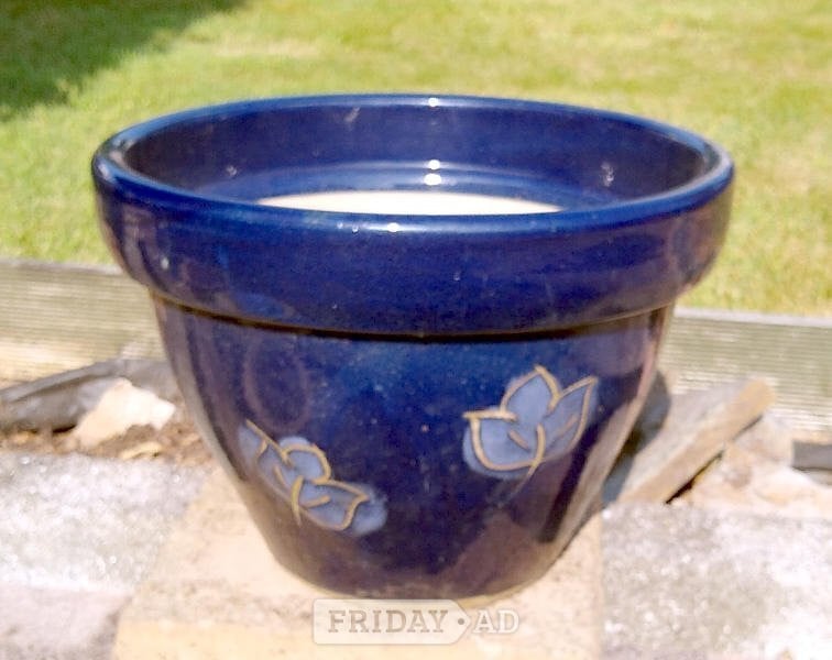 Decorated Blue Ceramic Plant Pot in St. Austell