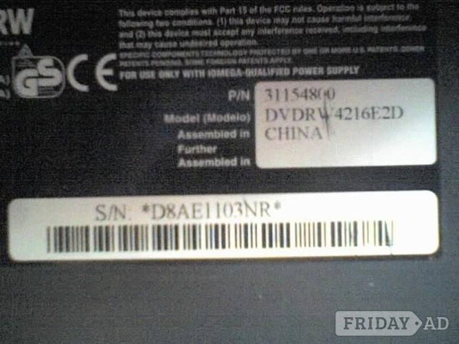 Waterlooville Iomega 31154800 Super DVD Writer USB External Drive with ASD DA-30C01 PSU - USED
