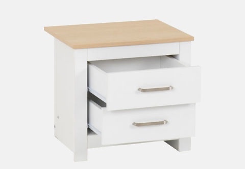 Rotherham Portland 2 Drawer Bedside Table - White/Oak Effect
