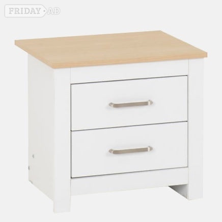 Portland 2 Drawer Bedside Table - White/Oak Effect