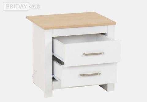 Rotherham Portland 2 Drawer Bedside Table - White/Oak Effect