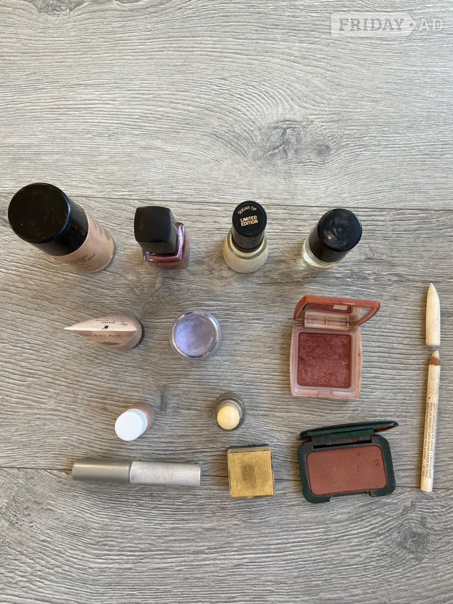 Mix lot of cosmetics including eye shadow, nail whitener, blush, 