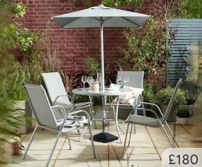 Parasol set with glass table and 4 chairs for your garden 