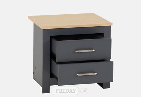 Portland 2 Drawer Bedside Table - Grey/Oak Effect