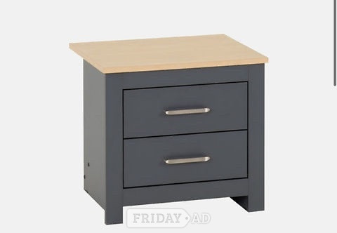 Rotherham Portland 2 Drawer Bedside Table - Grey/Oak Effect