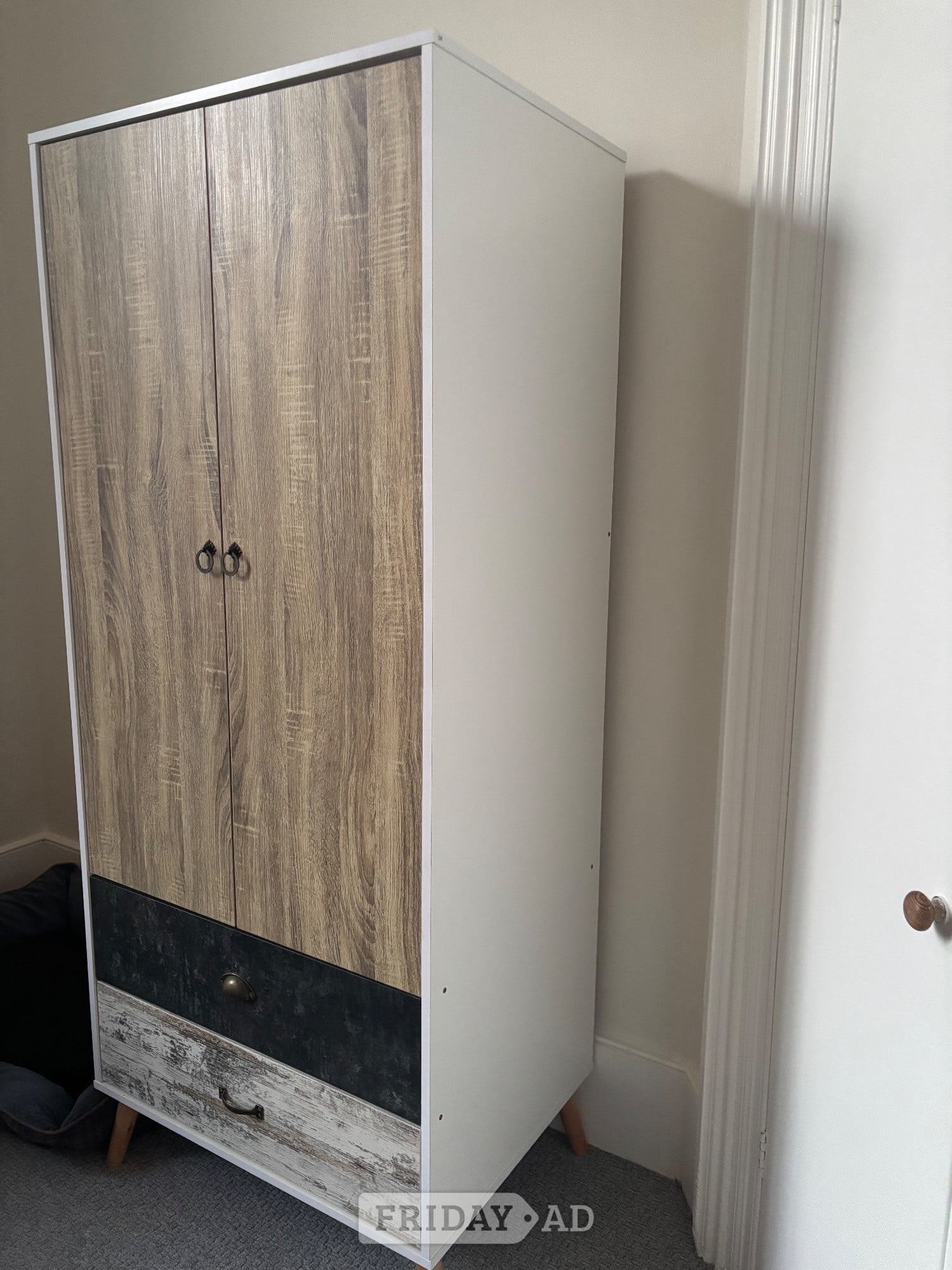 Freestanding 2 Door Hinged Wardrobe with Hanging Rail & 2 Drawers