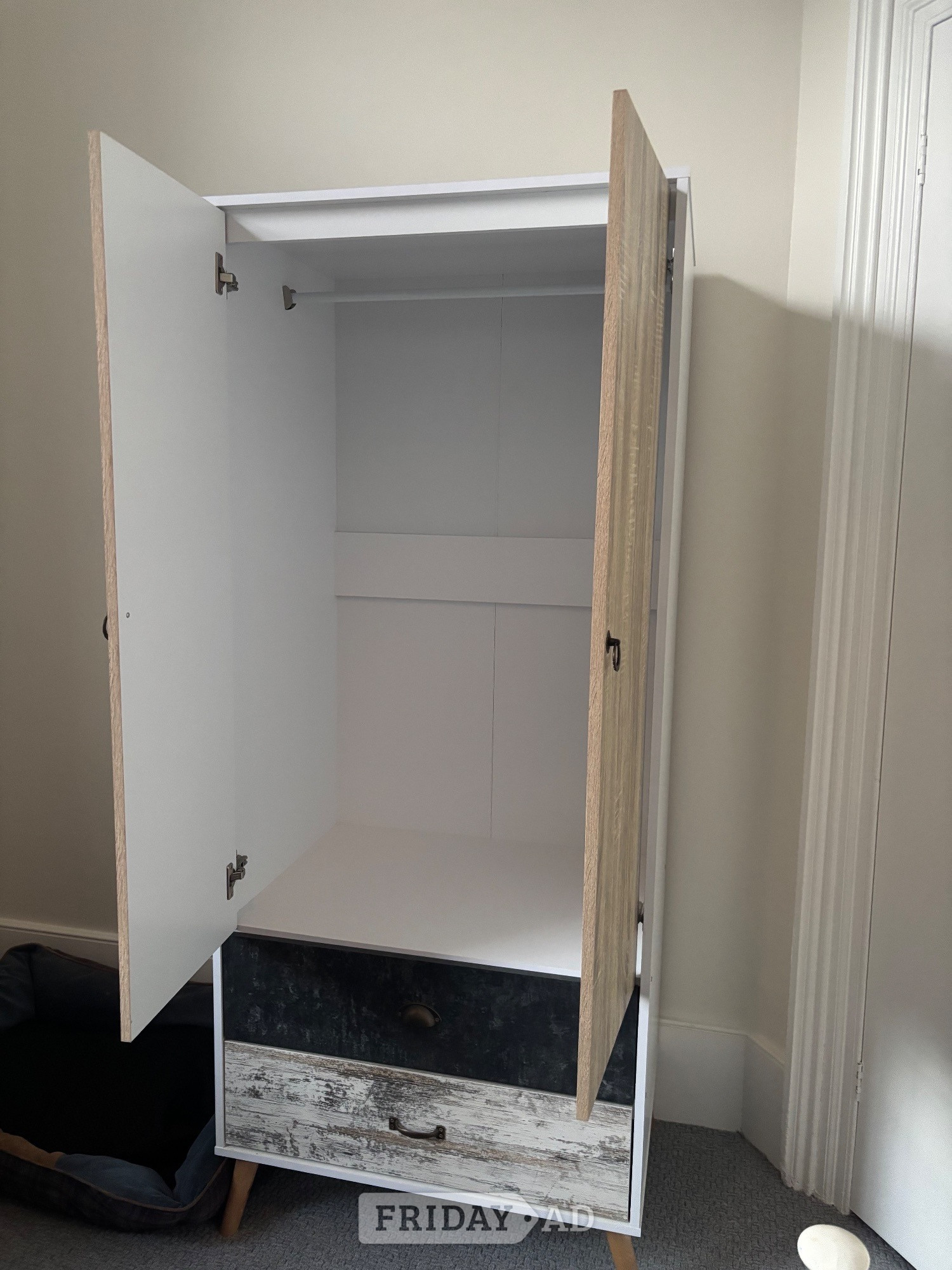 Hastings Freestanding 2 Door Hinged Wardrobe with Hanging Rail & 2 Drawers