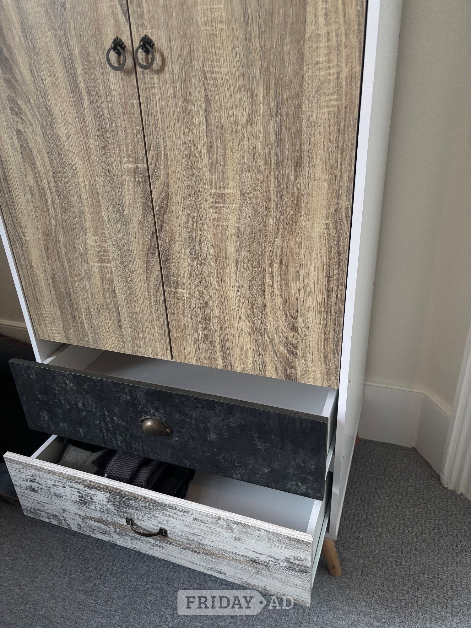 Freestanding 2 Door Hinged Wardrobe with Hanging Rail & 2 Drawers - Furniture in Hastings