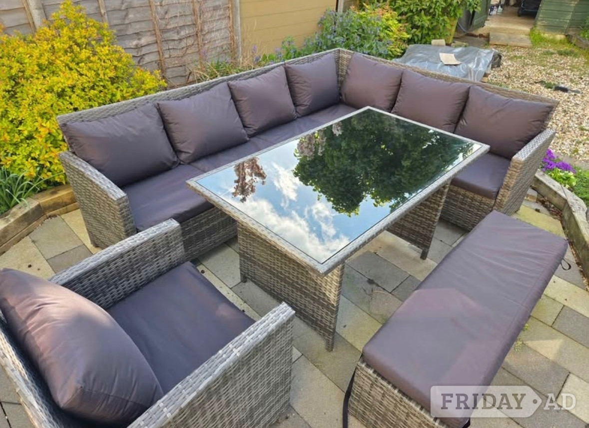 Brighton Outdoor Right Hand Corner Sofa Set. With table, chair and bench.