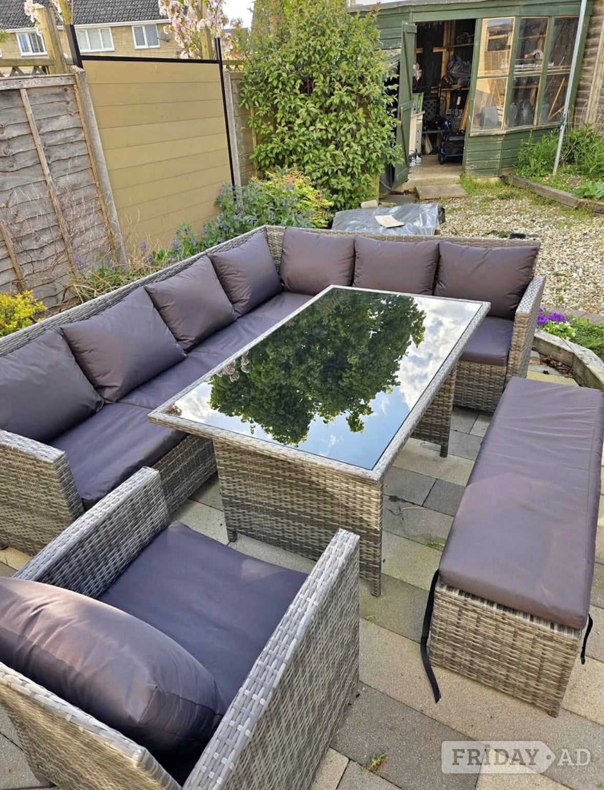 Outdoor Right Hand Corner Sofa Set. With table, chair and bench. - Garden