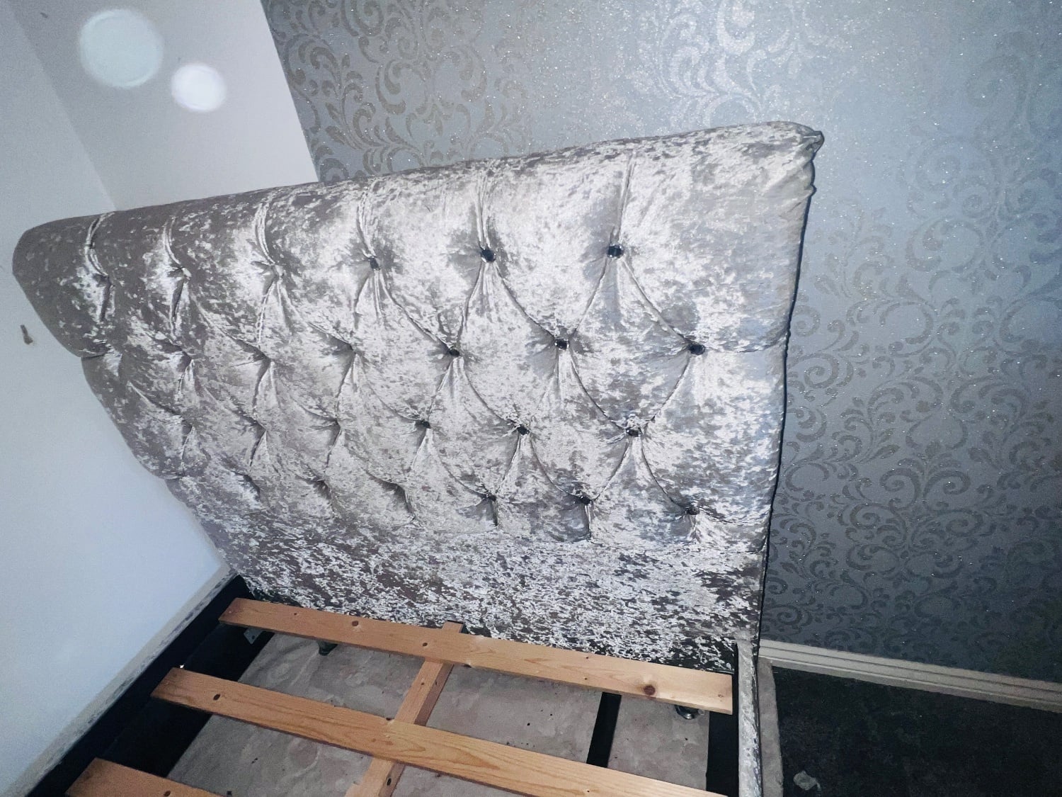 Velvet Swarovski stone padded bed plus slats small double - no m 