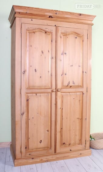 UK Delivery - Waxed Pine Farmhouse Wardrobe 2 Hanging Rails