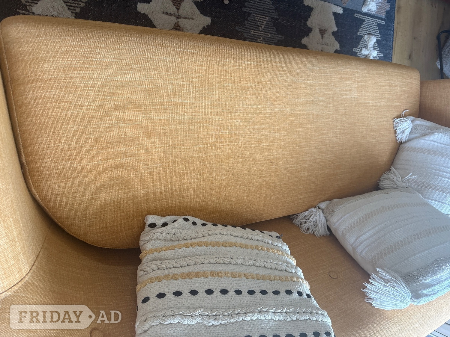 Mustard colour settee. Wooden legs dimensions 178cm x90 depth  - Furniture in Worthing
