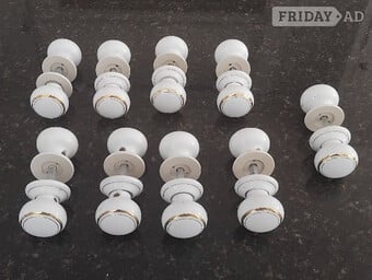 9 Pairs White Porcelain Door Hnadles, VGC