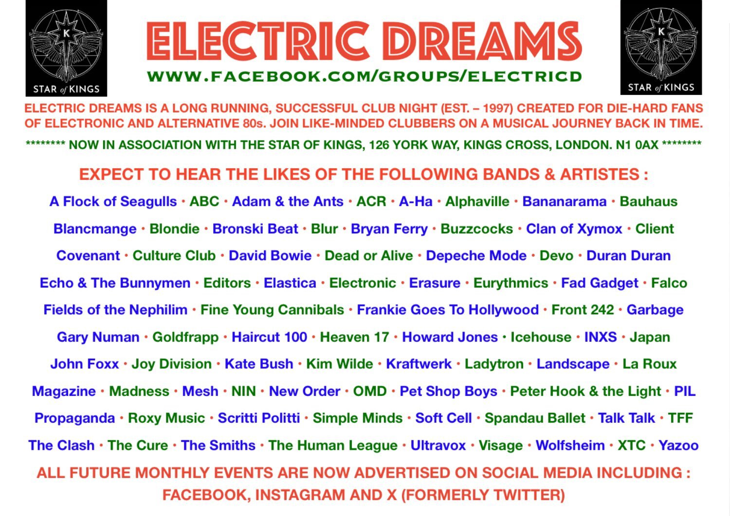 ELECTRIC DREAMS  (80s electronic/alternative club) - 