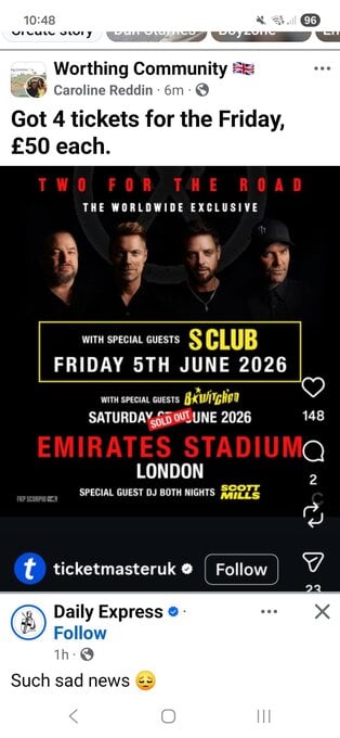 4 Boyzone tickets. 5th June