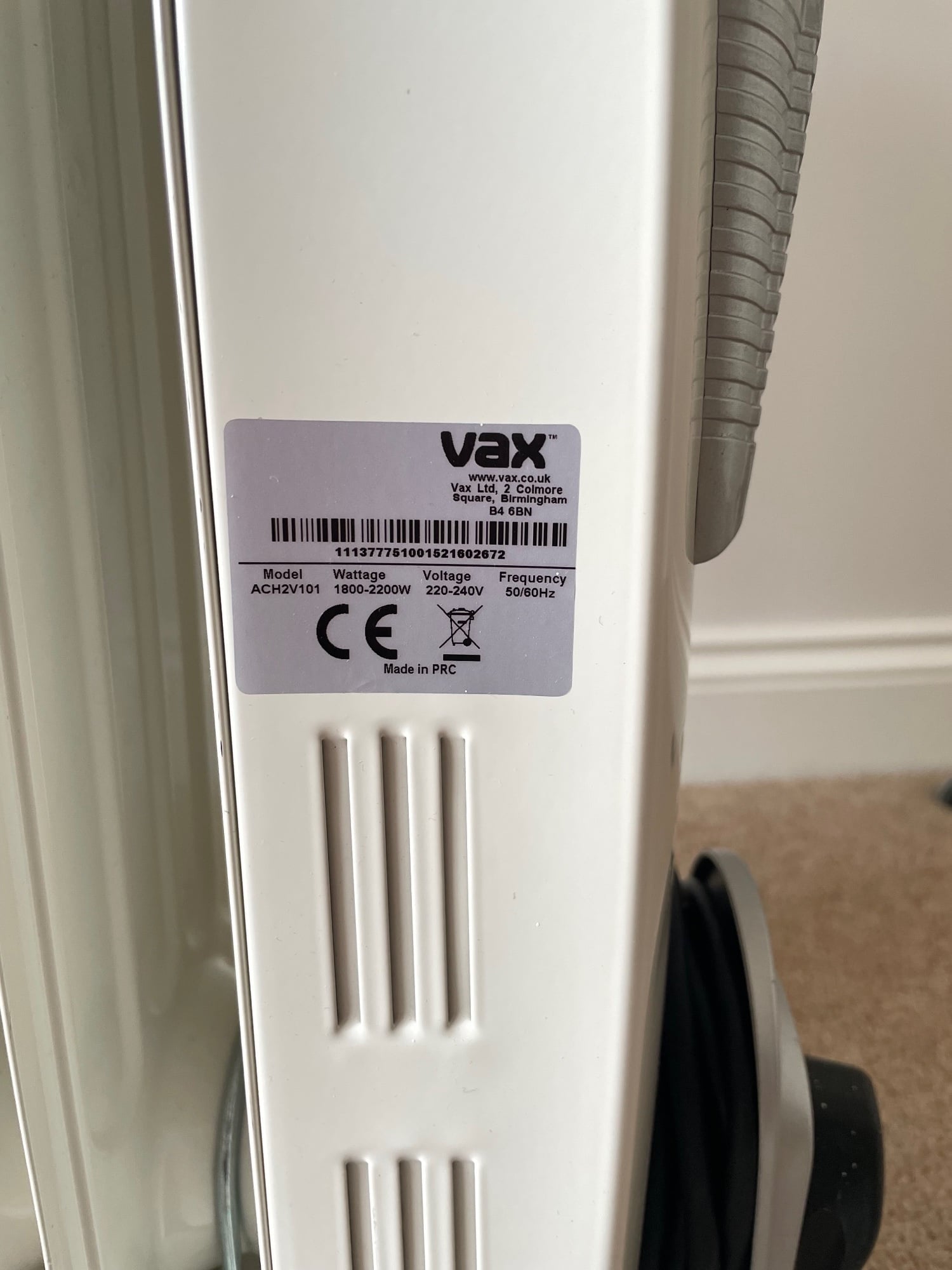 Peacehaven Vax Oil Filled Radiator