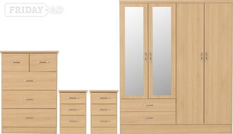 NEVADA 4 DOOR 2 DRAWER MIRRORED WARDROBE BEDROOM SET SONOMA OAK 
