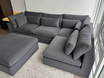DFS L shape corner sofa with scatter back cushions for sale