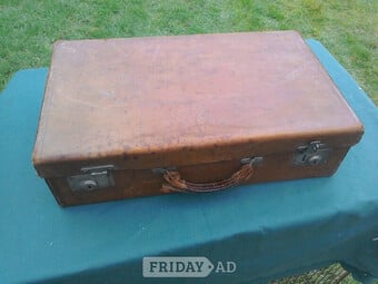 Suitcase, vintage, leather on cardboard?