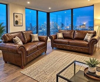 OakLand Leather 3+2 Seater Sofa Set - For Sale 