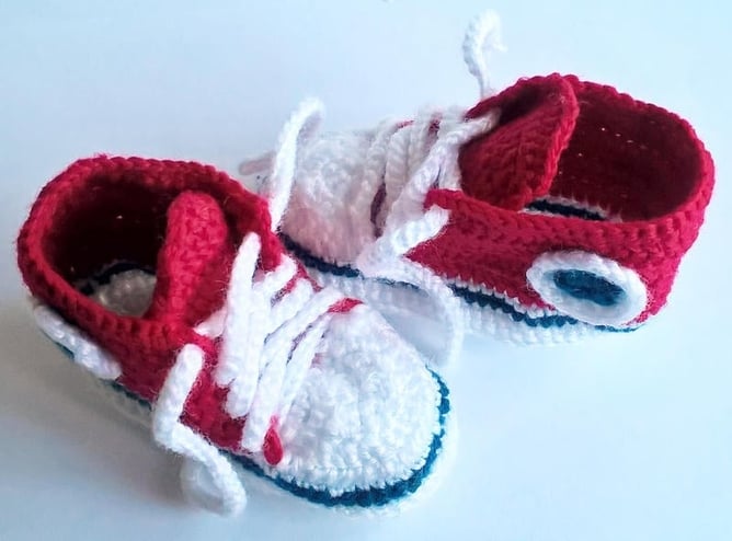 Red Baby Converse-like Sneakers Handmade Crocheted - New