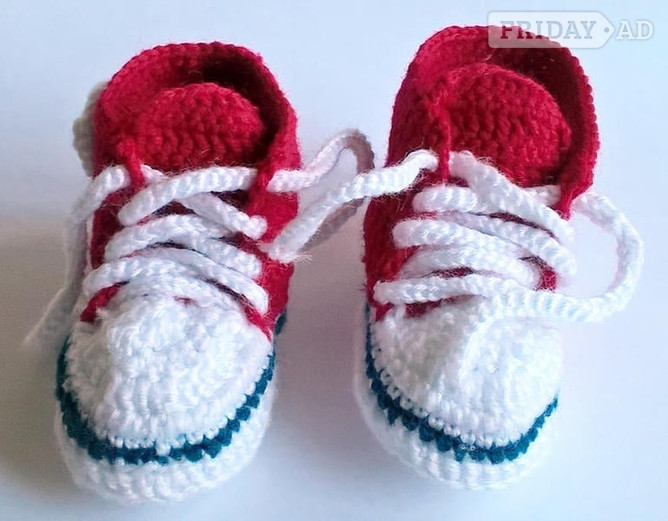 Redhill Red Baby Converse-like Sneakers Handmade Crocheted - New