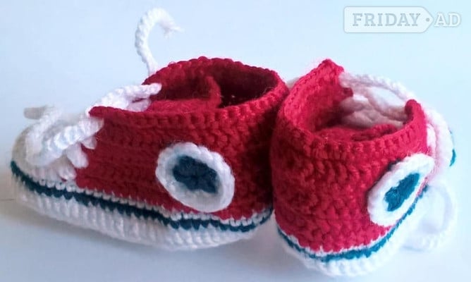 Red Baby Converse-like Sneakers Handmade Crocheted - New - Baby & Kids in Redhill