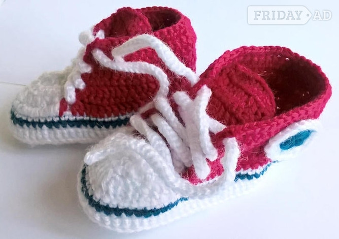 Red Baby Converse-like Sneakers Handmade Crocheted - New - Baby & Kids