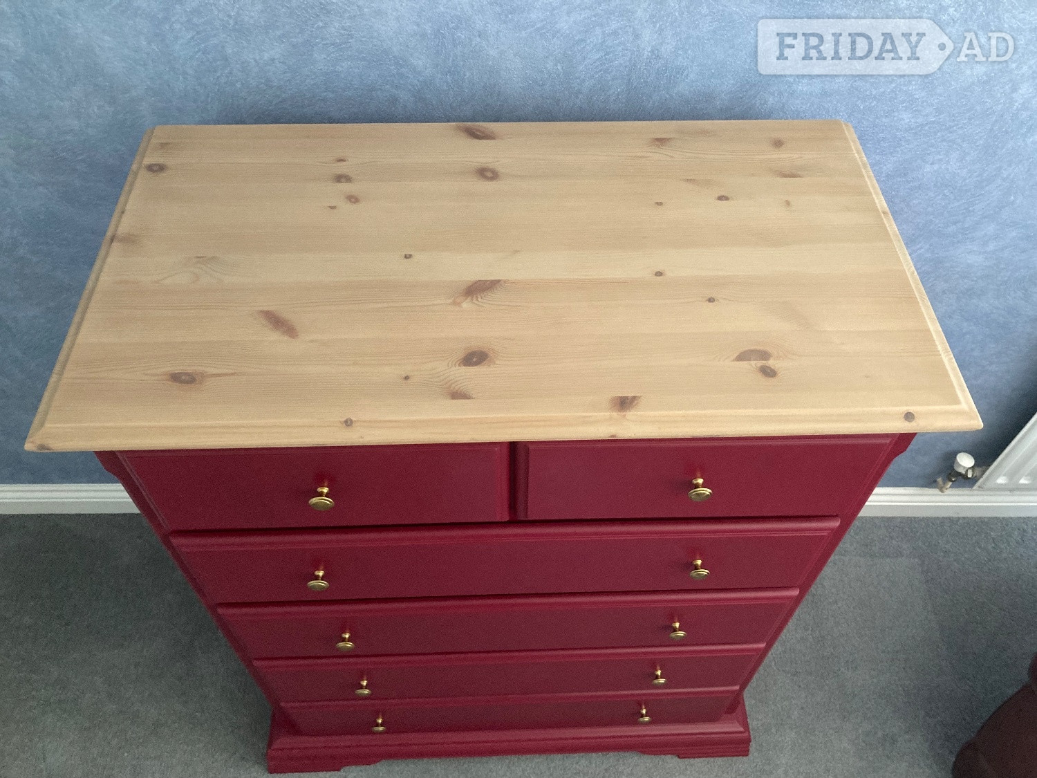 Eastbourne Refinished Pine/Burgundy Chest Of Drawers