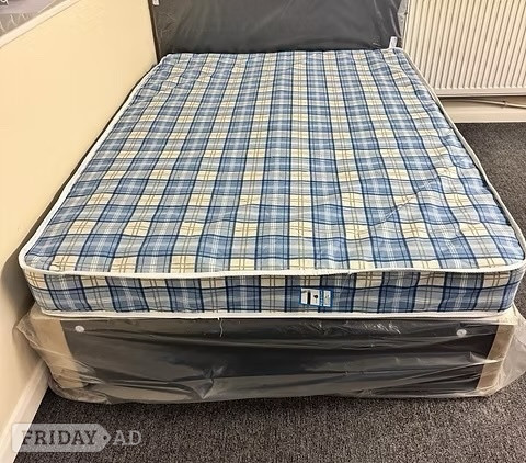4 Foot Economy Mattress with black divan base and headboard - Furniture in Rotherham