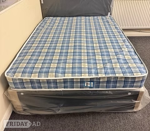 4 Foot Economy Mattress with black divan base and headboard - Furniture
