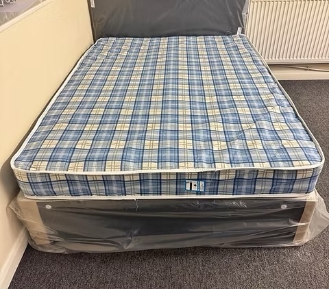 4 Foot Economy Mattress with black divan base and headboard - Furniture