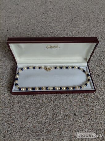 Pearl and Blue Bead Necklace