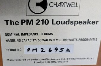 Loudspeakers x2 Rare Classic Chartwell PM210. (8OHMS 50 WATTS) 