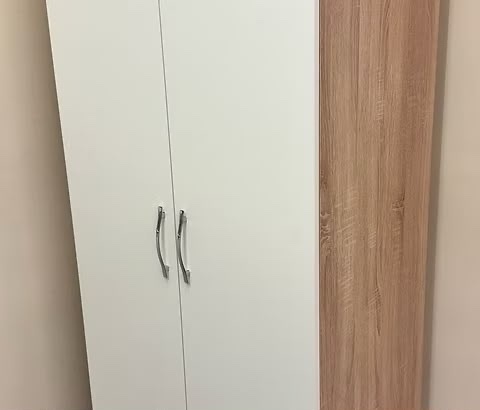METRO (OAK/WHITE ) WARDROBE CHEST & BEDSIDE - FULLY ASSEMBLED
