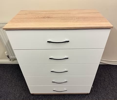 Rotherham METRO (OAK/WHITE ) WARDROBE CHEST & BEDSIDE - FULLY ASSEMBLED