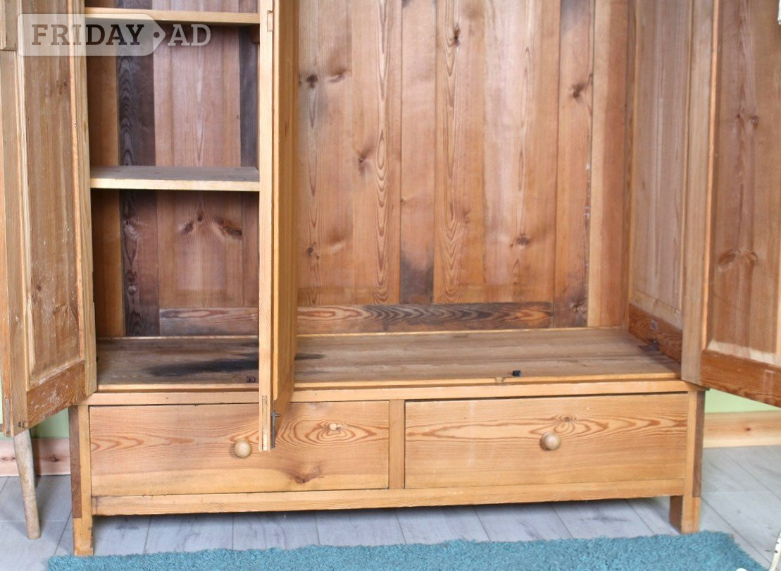Delivery Options - Beautiful Antique Pine Wardrobe With Shelves - Furniture