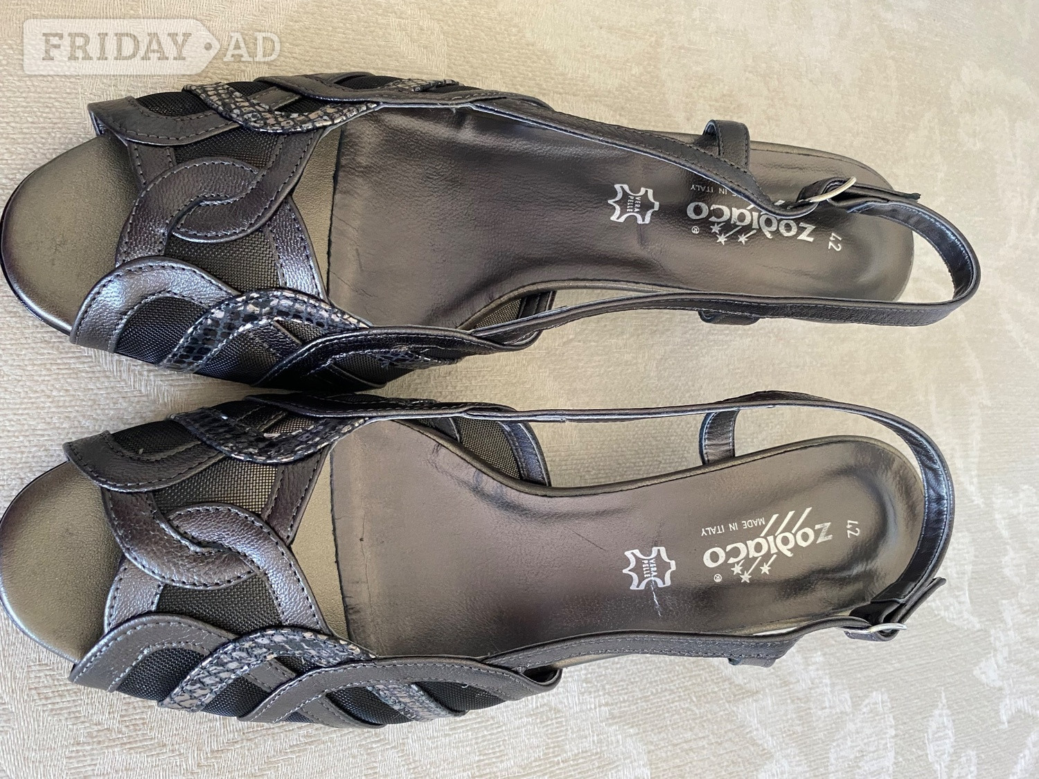 Women’s brand new Italian pewter sling-back sandals 2 inch heels