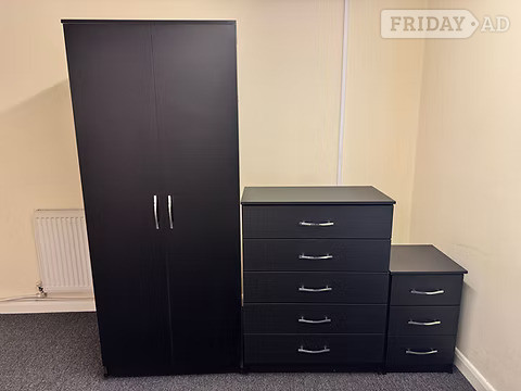 METRO (BLACK) WARDROBE CHEST & BEDSIDE - FULLY ASSEMBLED in Rotherham